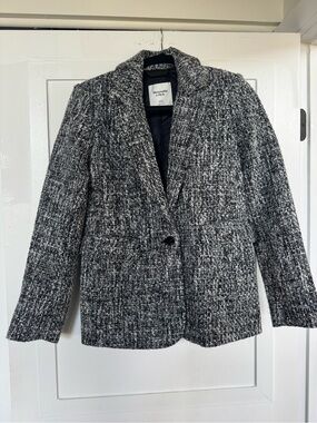 Abercrombie & Fitch Black & White Wool-Blend Tweed Blazer XXS